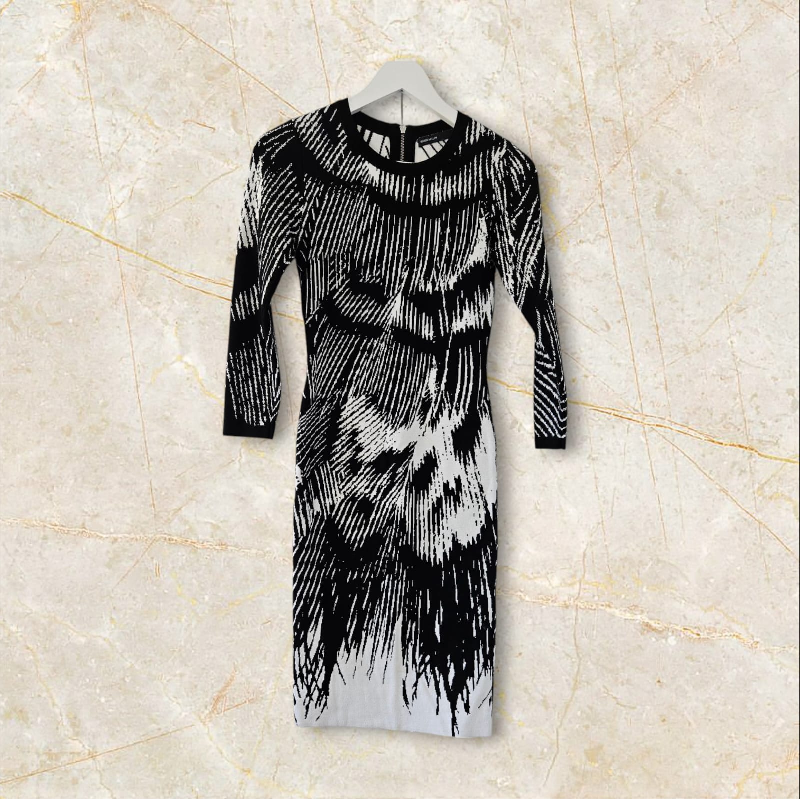Karen Millen Black & White Knitted Midi Dress Size 10-12